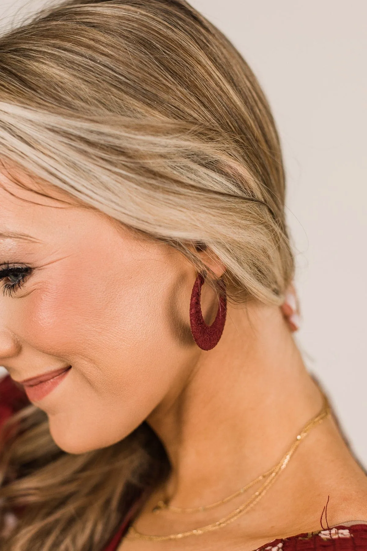 Red Wine Suede Hoop Earrings