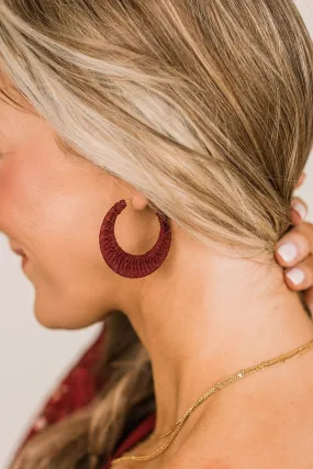 Red Wine Suede Hoop Earrings