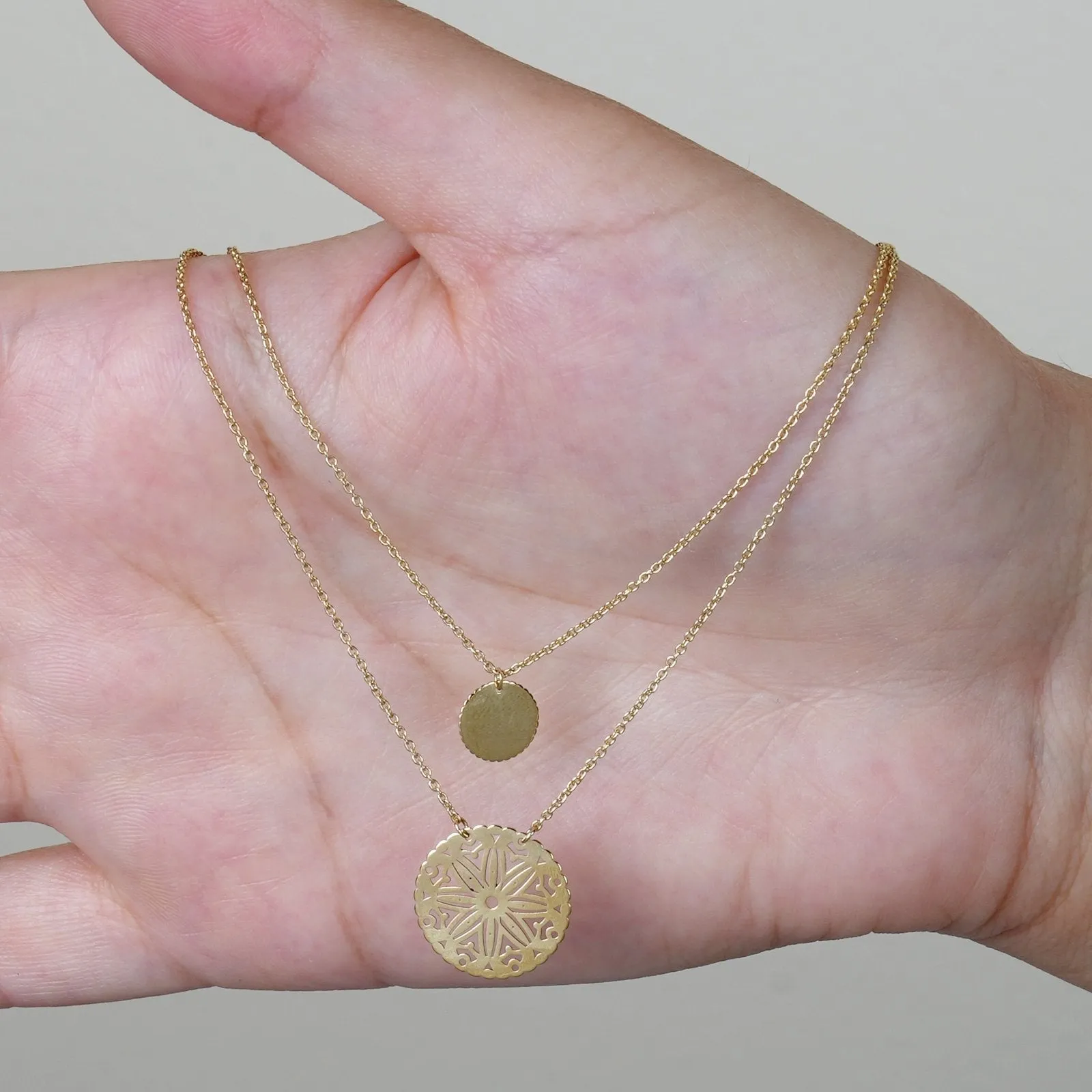 Double Wrap Disc & Medallion Necklace