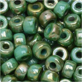 Vibrant Czech Glass Matubo, 2/0 Seed Bead, Turquoise Green Rembrandt (20 Gram Tube)