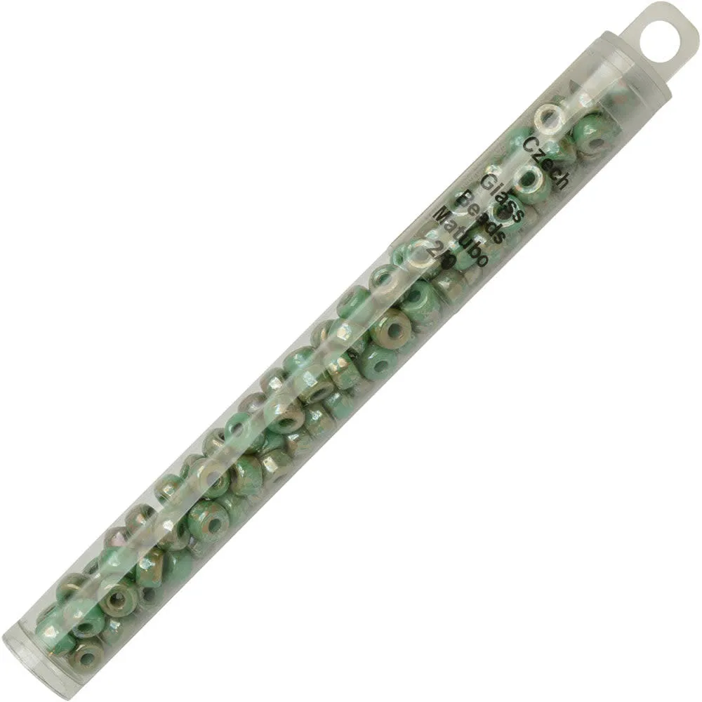 Vibrant Czech Glass Matubo, 2/0 Seed Bead, Turquoise Green Rembrandt (20 Gram Tube)