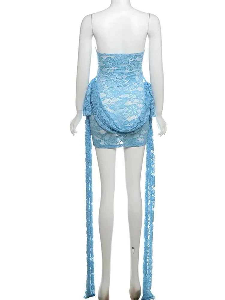 Turquoise Draped Lace Mini