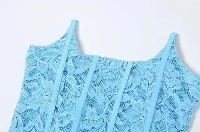 Turquoise Draped Lace Mini