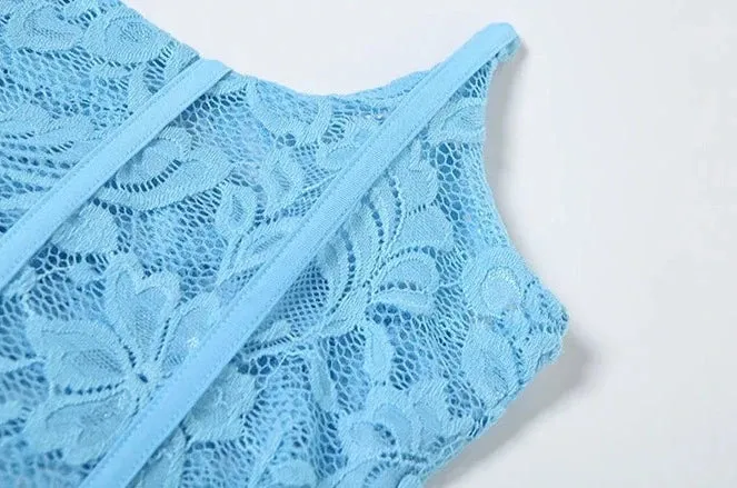 Turquoise Draped Lace Mini