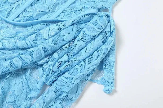 Turquoise Draped Lace Mini