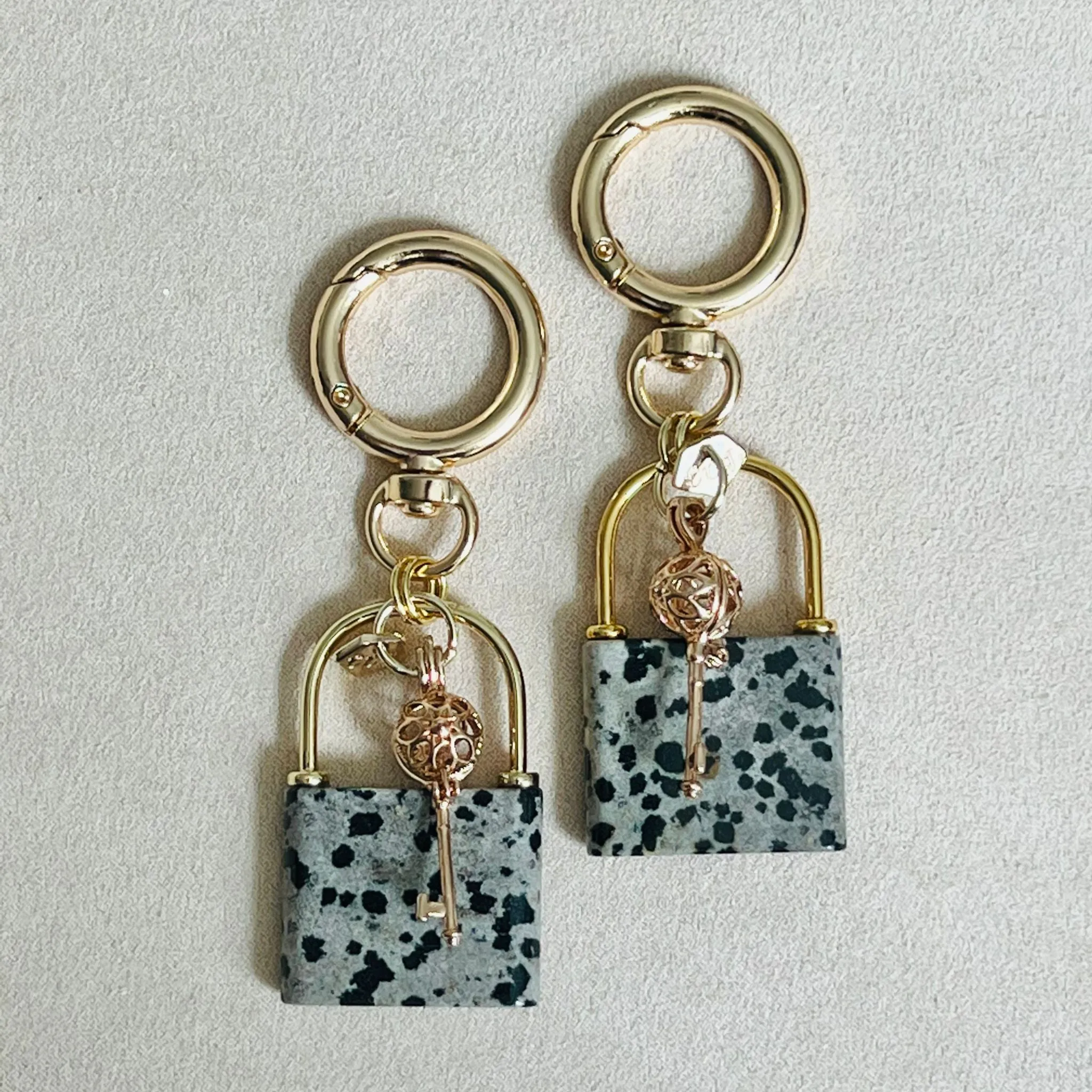 Lock & Key Bag Charm/Key Ring with Unakite