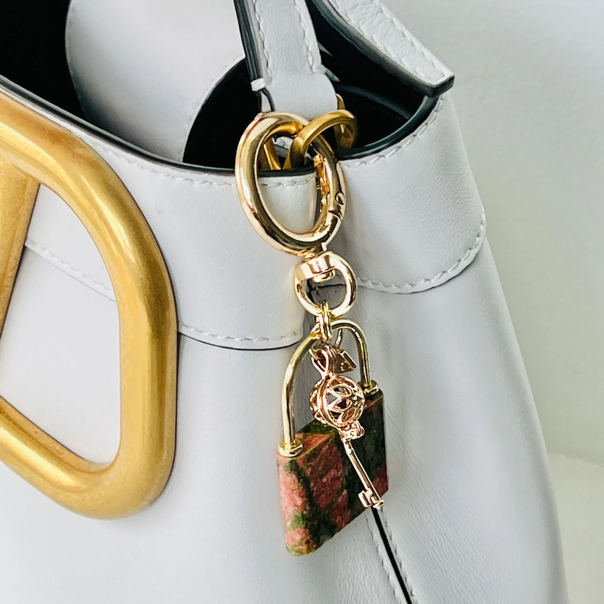 Lock & Key Bag Charm/Key Ring with Unakite