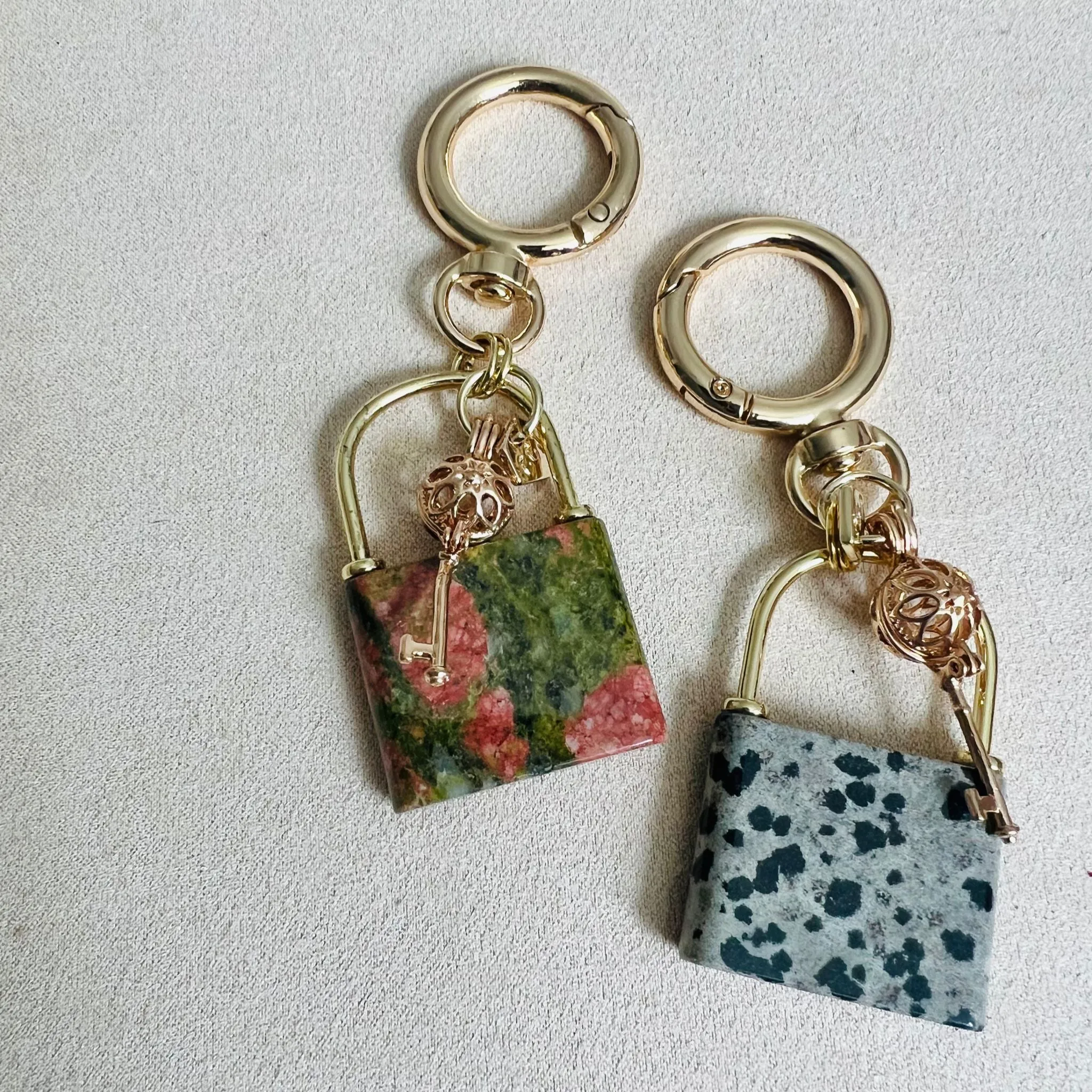 Lock & Key Bag Charm/Key Ring with Unakite