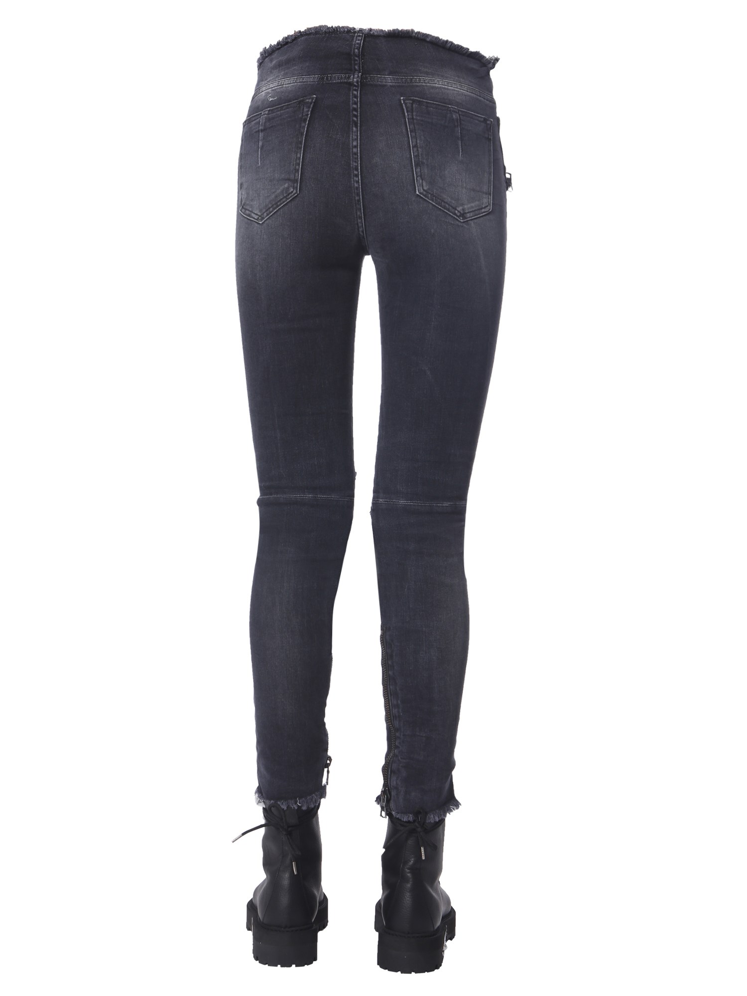 UNRAVEL Moonwash Skinny Fit Jeans with Lace Detail