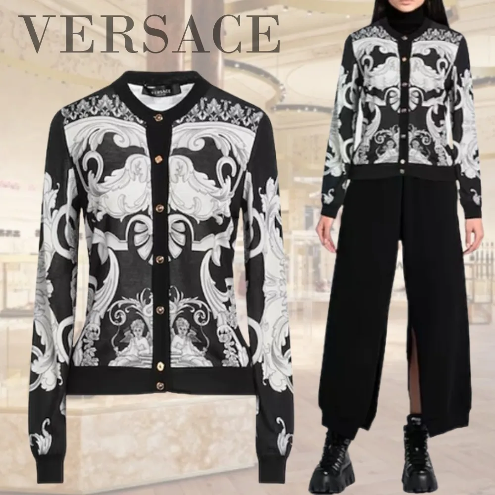 VERSACE Long Sleeve Silk Party Blouse