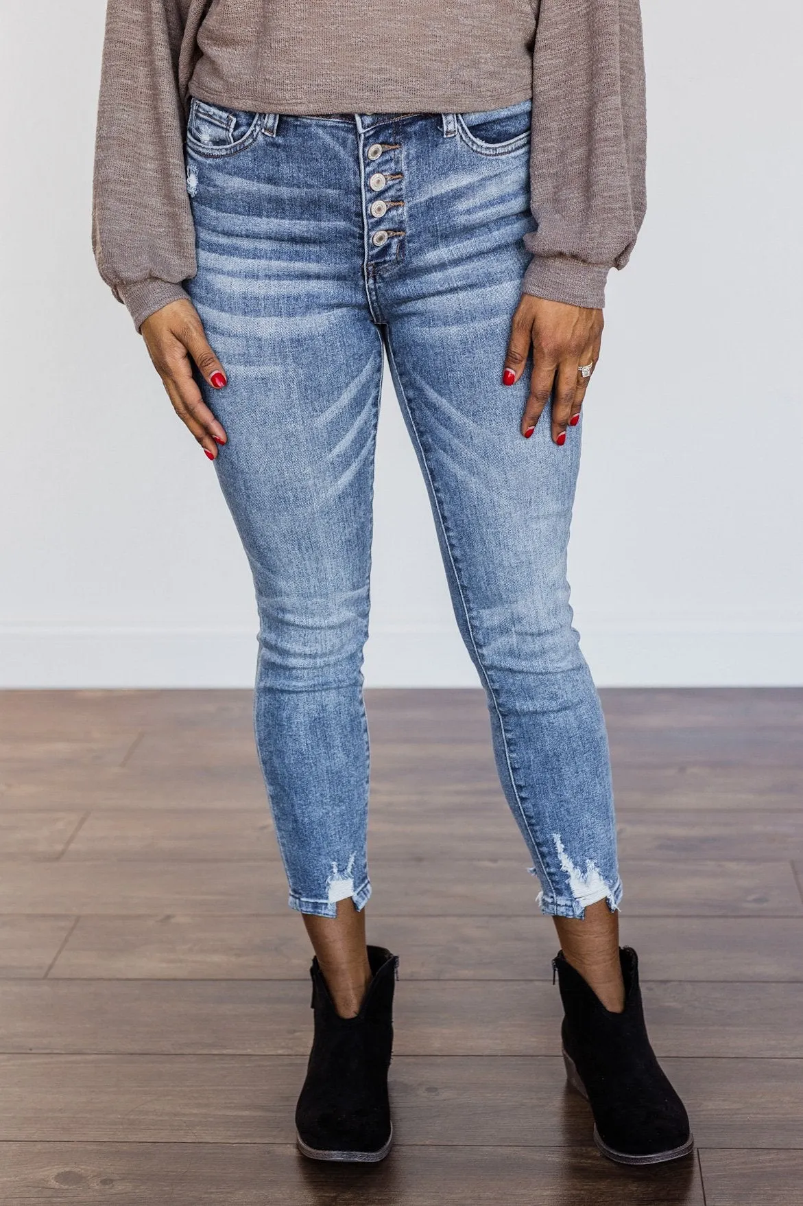 High-Rise Button Fly Skinny Jeans- Astrid Wash