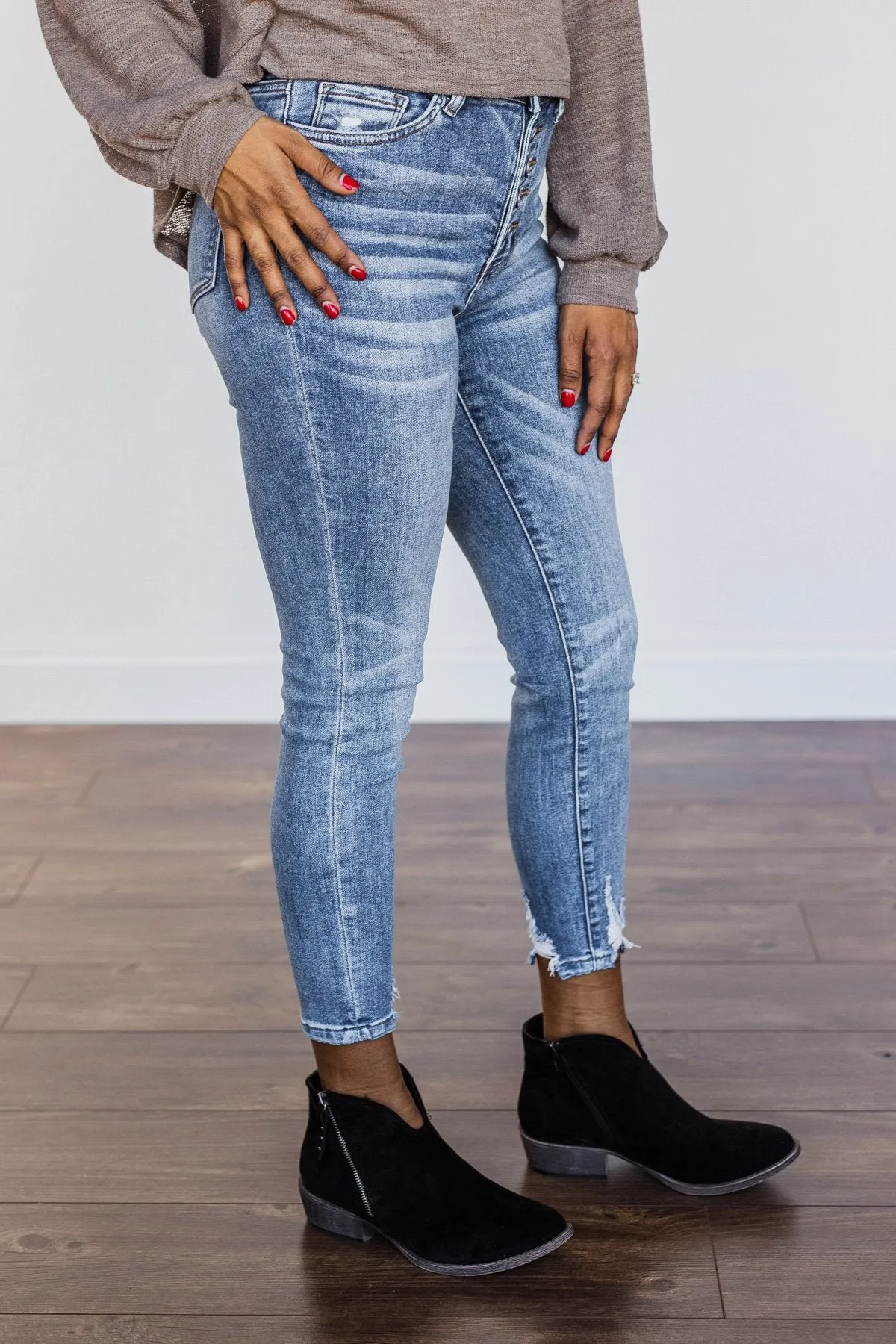 High-Rise Button Fly Skinny Jeans- Astrid Wash