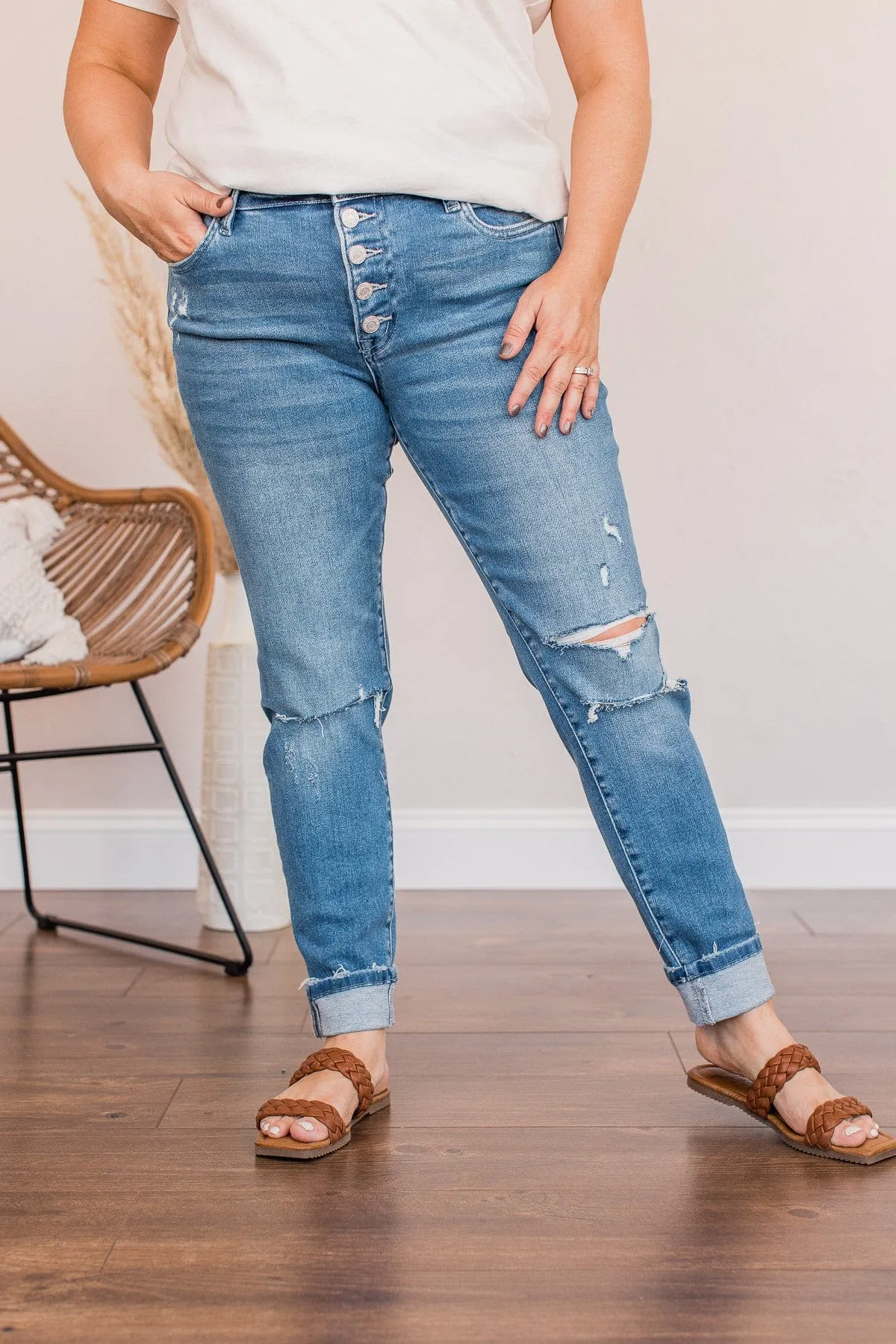 Mid-Rise Distressed Skinny Jeans