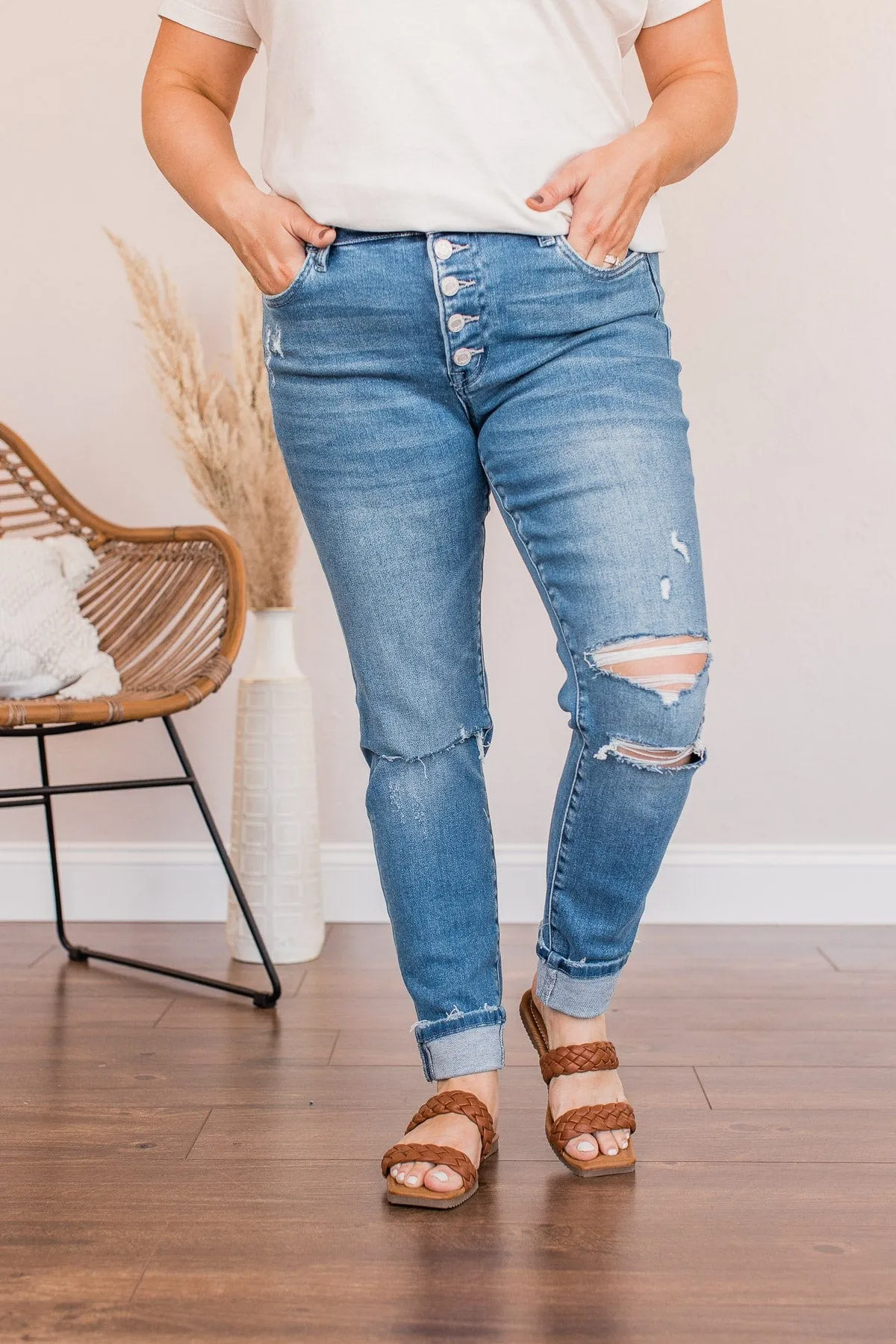 Mid-Rise Distressed Skinny Jeans