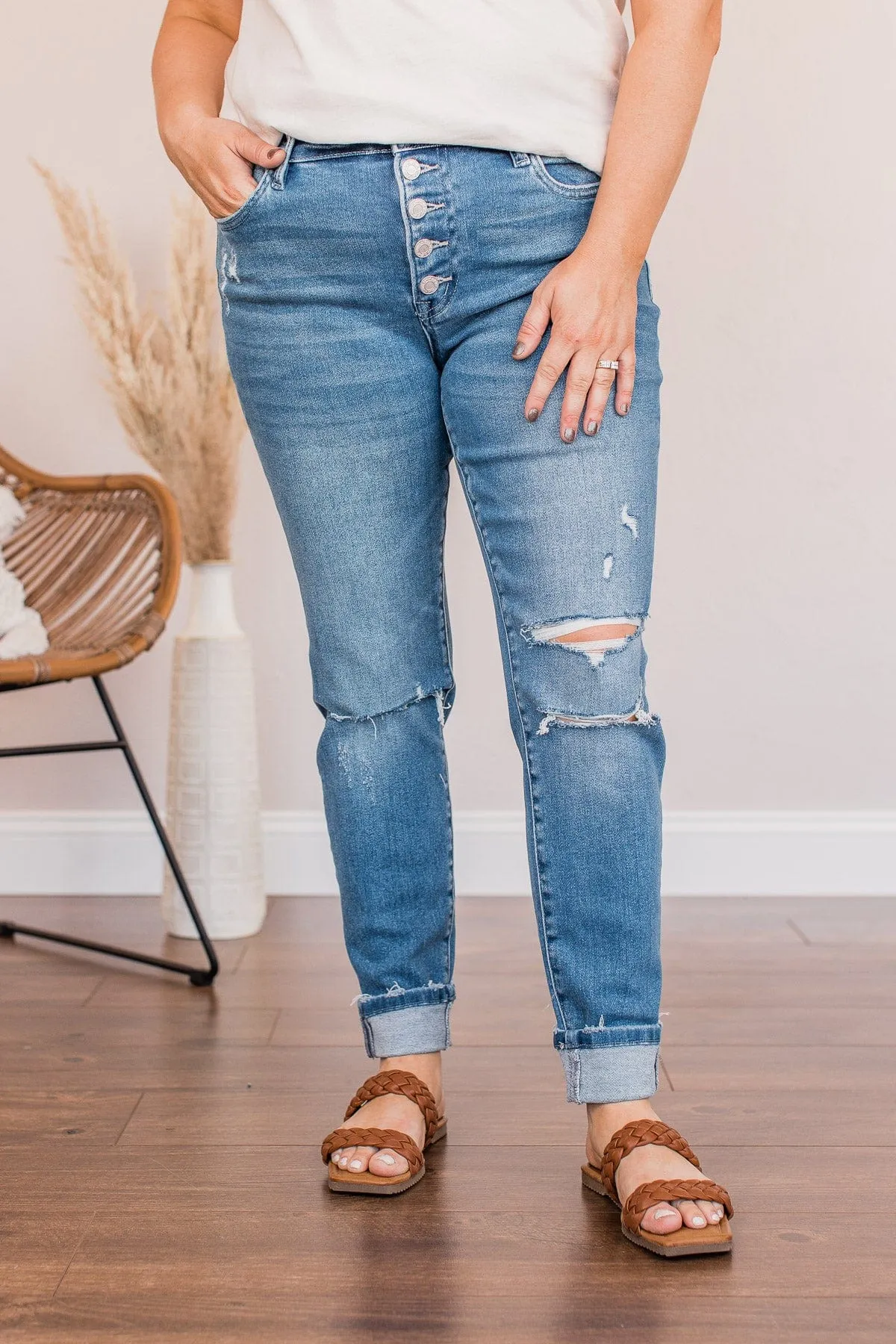 Mid-Rise Distressed Skinny Jeans