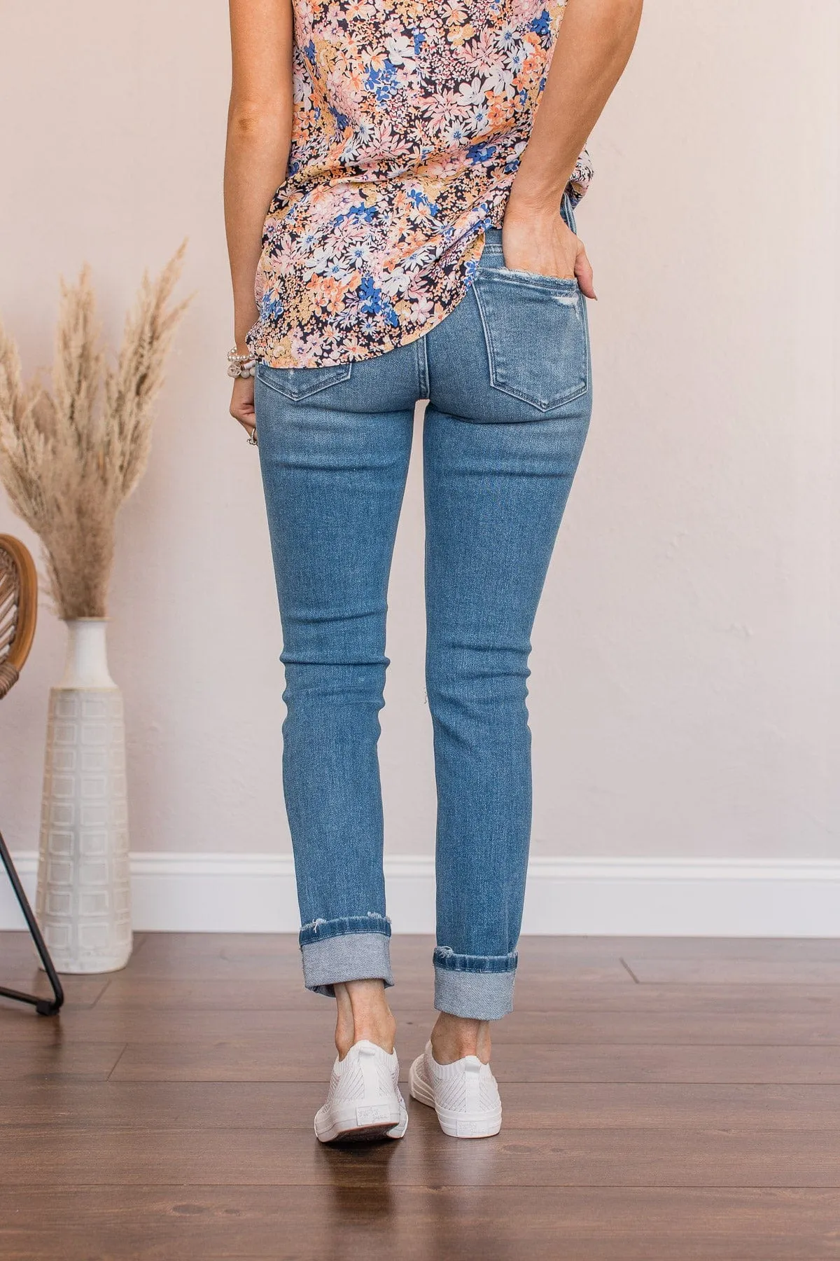 Mid-Rise Distressed Skinny Jeans