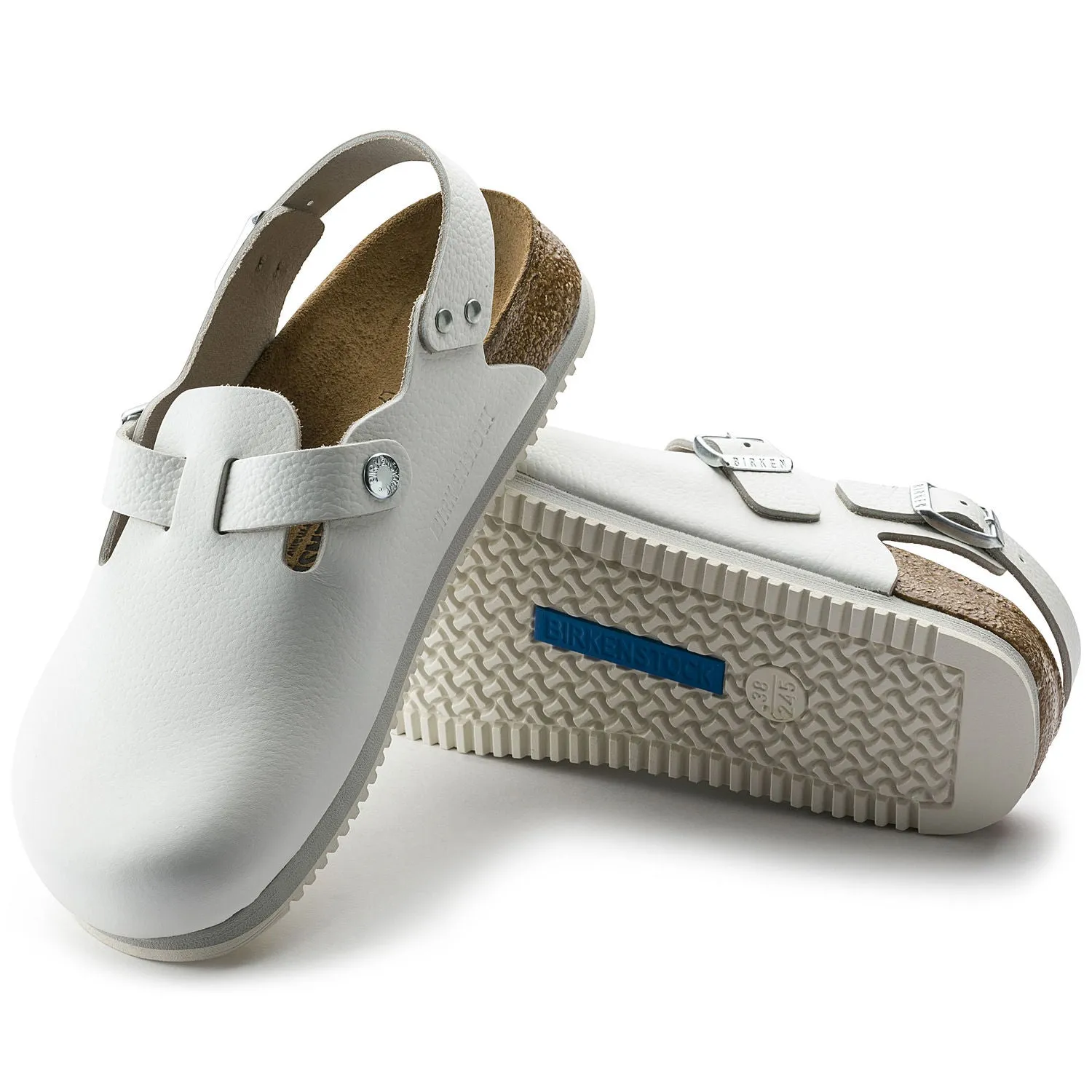 White Leather Tokio Grip Clogs||Cuir blanc Tokio Antidérapante Clogs