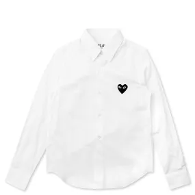 Black Heart Print White Button-Up for Women