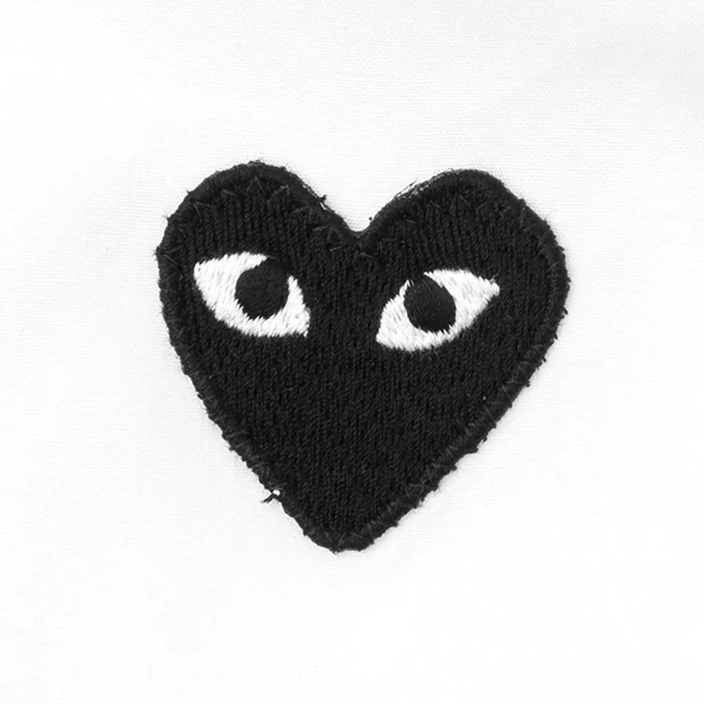 Black Heart Print White Button-Up for Women