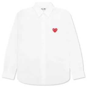 Red Heart Print White Button-Up for Women