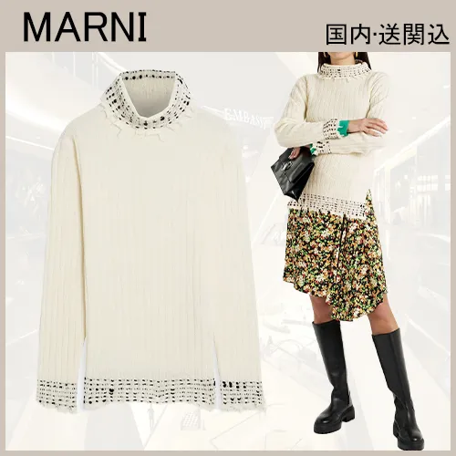 Wool Long-Sleeve Plain Medium High-Neck Top with Casual Style by MARNI